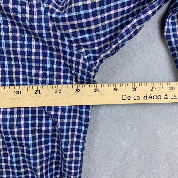 Peter Millar Mens Shirt Large Blue Check Button Up Long Sleeve Nanoluxe Pink - Picture 6 of 8